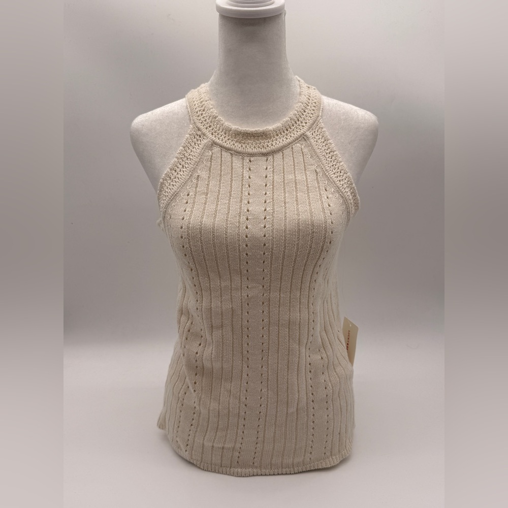 Lucky Brand Knit Halter‎ Tank Top NWT Size L Cream Coastal Summer Resort